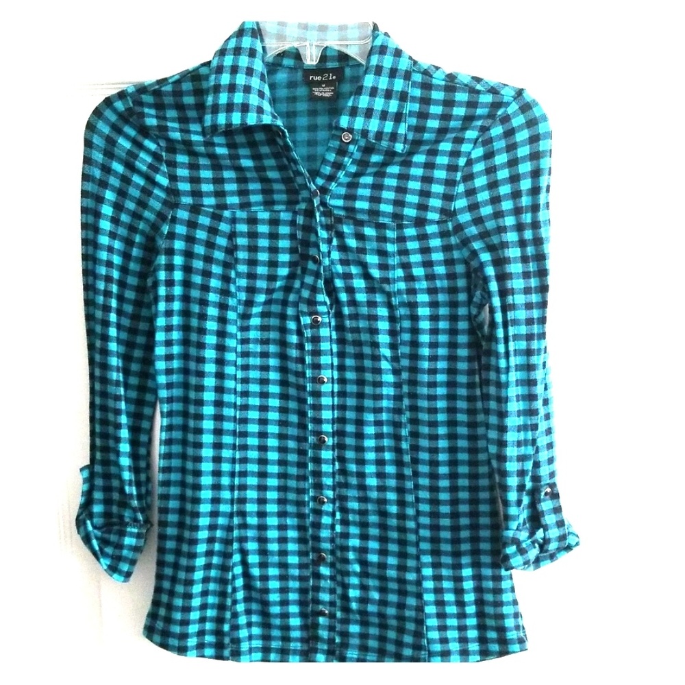 Rue 21 turquoise plaid top